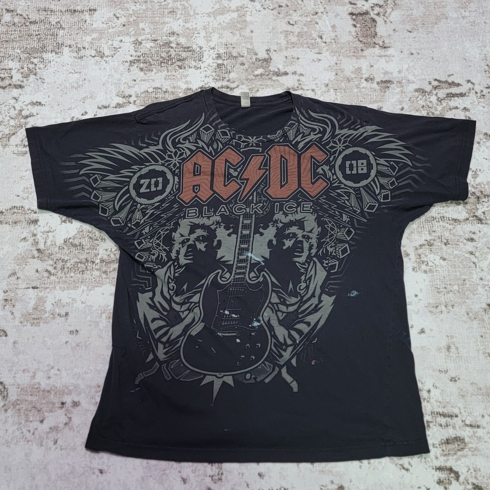 AC DC Black Ice Tour 2008 T Shirt XL Vintage Rock Band Graphic Tee Short Sleeve